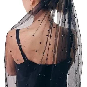 Black Pearl Veil 1 Tier Pencil Edge Wedding Bridal Tulle Veil with Comb Yalice Simple Cathedral Bridal Wedding Veil 118 main image 3
